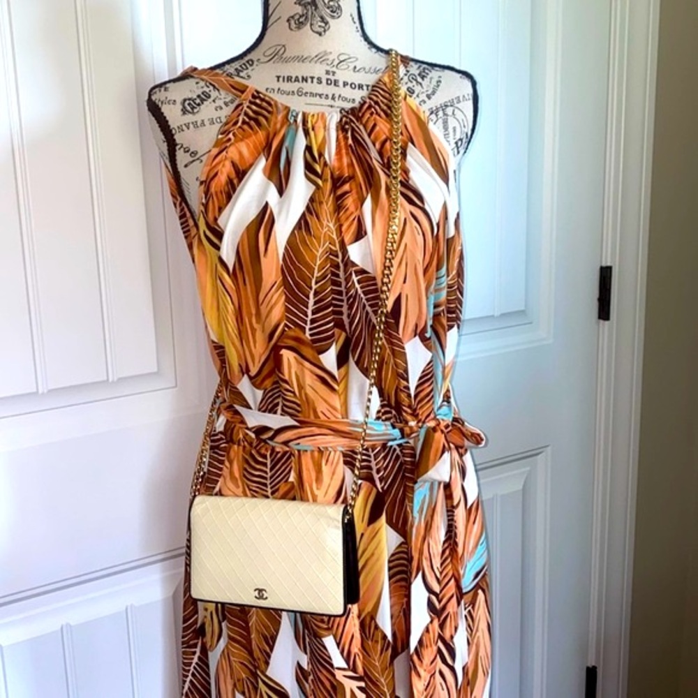 Beautiful Sundress in Brown, Robin Egg Blue, Gold and Cream.